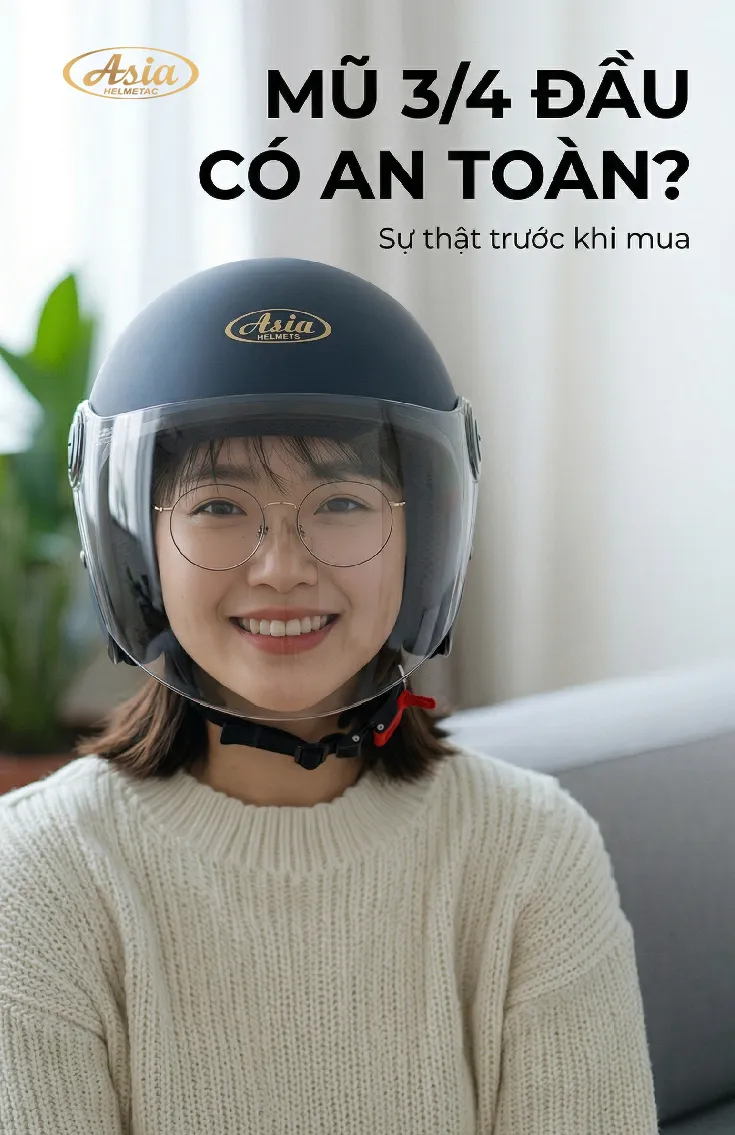 Mũ bảo hiểm 3/4 đầu có an toàn không? Sự thật bạn cần biết trước khi mua